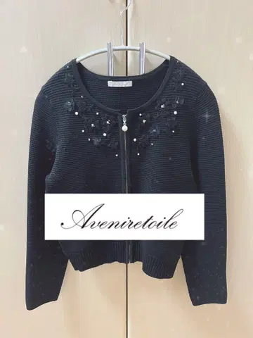 [새상품급] Aveniretoile 비쥬 레이스 집업 니트 펄 36