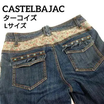 터콰이즈 스터드 로고 자수 까스텔바작 데님 팬츠 덮개 포켓