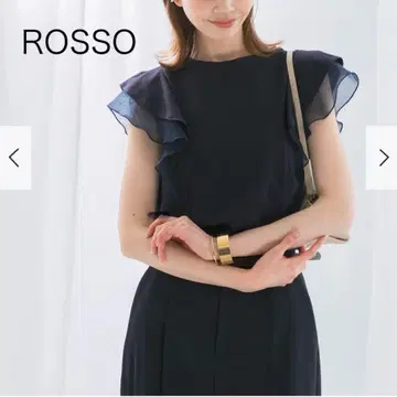 [ ROSSO ] 시어 도킹 프릴 슬리브 T셔츠 네이비