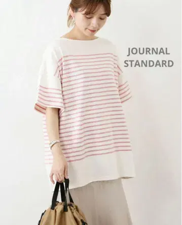 JOURNAL STANDARD 코튼 보더 하프 슬리브 풀오버