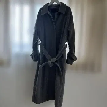 울 100% 그레이 롱 코트
