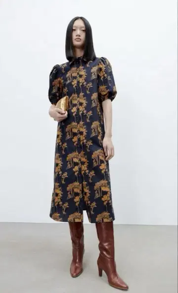 ZARA 셔츠 원피스 반팔 네이비