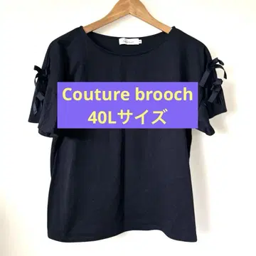 여성용 Couture brooch 리본 포함 네이비 컬러 반팔 티셔츠