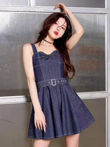 Darich 볼륨 플레어 데님 미니 원피스 IND 프리 사이즈