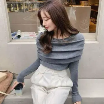 ZARA 오프숄더 니트탑 오픈숄더 그레이 자라