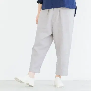 츠치에 린넨 데님 허리 턱 팬츠