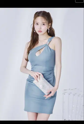 블루 원 숄더 드레스 M 사이즈