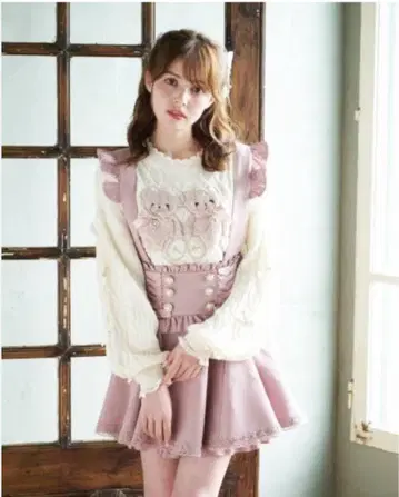 LIZLISA 레이스업 서스펜더 치마바지 핑크