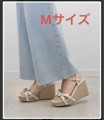 RANDA 스티치 x 리본 웨지 샌들 아이보리 M 사이즈