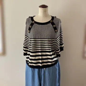 마린풍 보더 5부 소매 니트
