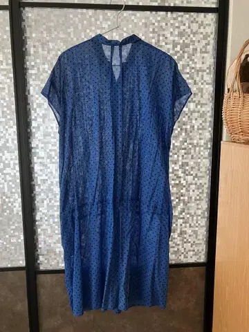 zucca 도트 무늬 블루 반팔 셔츠 원피스