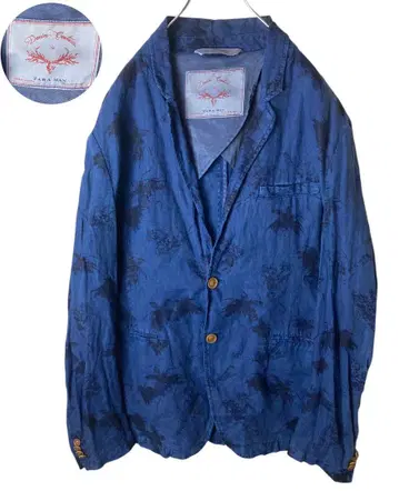 ZARA 자라 올 패턴 디자인 테일러드 자켓 블루 XL 루즈한 사이즈