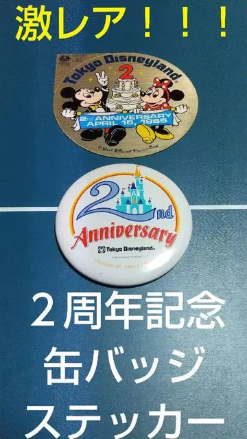 도쿄 디즈니랜드 2주년 기념 캔뱃지 & 스티커 세트 익명 배송
