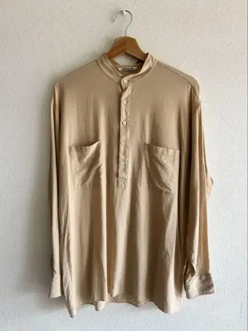 베이지 밴드 카라 셔츠 긴팔 오라리