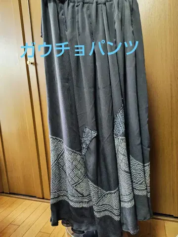블랙 기하학 패턴 허리띠 스타일 가우초 팬츠