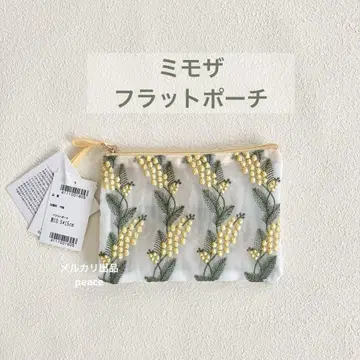 치카자와 레이스 미모사 자수 소품 플랫 파우치 1점