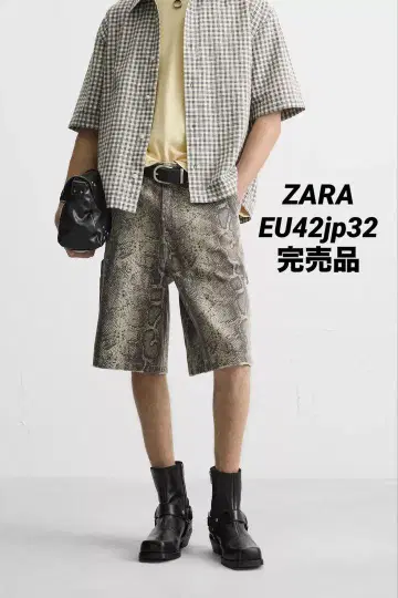 ZARA 애니멀 프린트 카펜터 포켓 버뮤다 팬츠 EU42