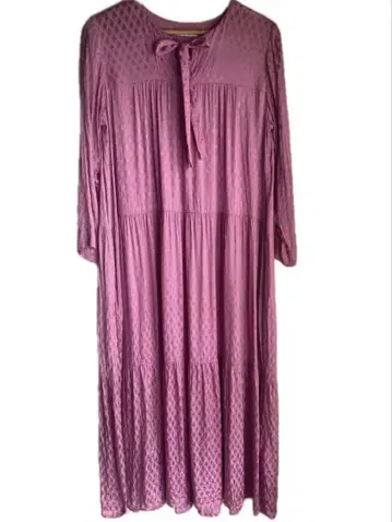 누키테파 핑크 롱 원피스 긴팔 리본 포함