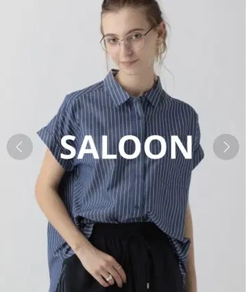 SALOON 살룬 백 턱 숏 슬리브 셔츠 스트라이프