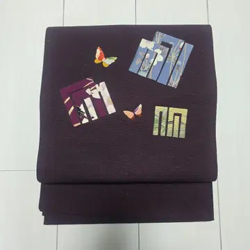 보라색 나고야 오비 꽃무늬 나비 겐지코 모티브
