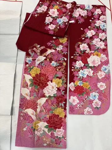 화려함! 빨간 모란 컬러 꽃 후리소데 M 사이즈