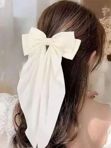 화이트 새틴 리본 헤어 액세서리