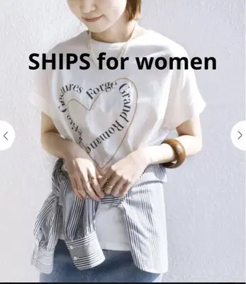 SHIPS for women 로고 자수 하트 반팔 티셔츠 화이트