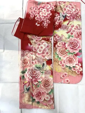 귀여워! 후리소데 빨간색 핑크 장미 리본 나비
