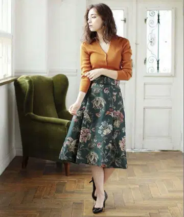 ANAYI 플로럴 패턴 플레어 스커트