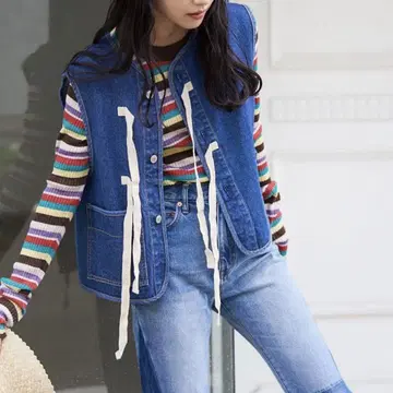 [새상품급] FREAK'S STORE 데님 베스트 리본 숏 베스트