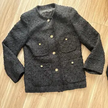 아나이 ANAYI 블랙 트위드 원단 자켓 36