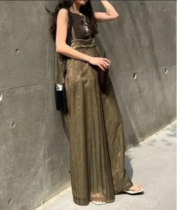Ameri SHEER STRIPE SUSPENDER PANTS M