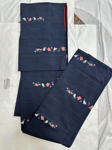 네이비 꽃무늬 코몬 기모노 츠무기