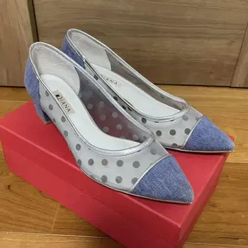 25.5cm 다이애나 데님&도트 펌프스