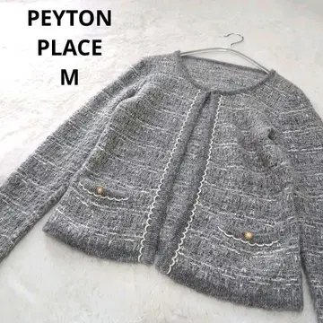 PEYTON PLACE 모헤어 트위드 노카라 니트 자켓