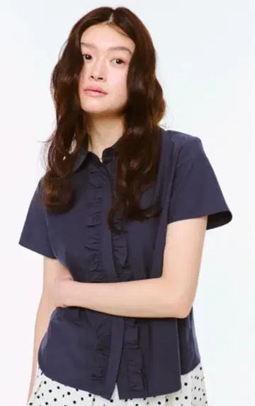 fekete 라운드 칼라 프릴 셔츠 네이비