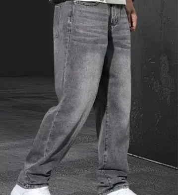 그레이 스트레이트 데님 팬츠