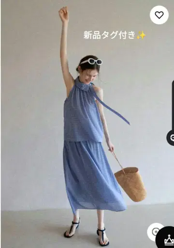 깅엄 체크 홀터넥 & 스커트 셋업