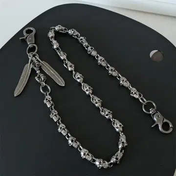 스컬 디자인 월렛 체인 실버 65cm