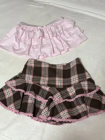 SHEIN ROMWE 핑크 리본 프릴 스커트 치마바지 체크 무늬