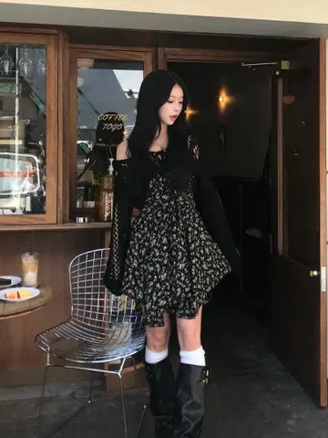 언밸런스 헴 플라워 미니 원피스 꽃무늬 헤이세이 갸루 y2k