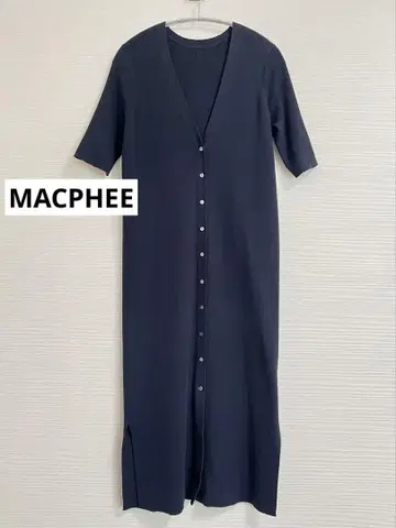 MACPHEE 맥피 코튼 리브 V넥 롱 가디건 네이비