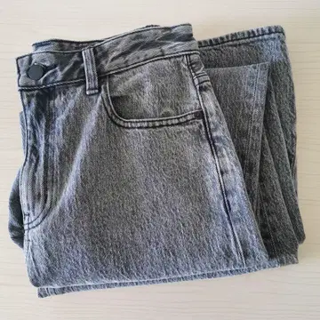 무지 패턴 데님 그레이 와이드 팬츠 넉넉한 워시 청바지 플레어