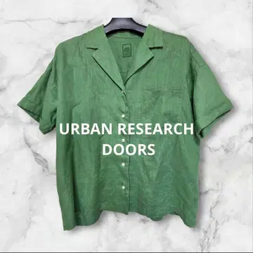 URBAN RESEARCH DOORS 린넨 오픈 카라 셔츠 그린