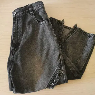 무지 패턴 데님 다크 그레이 워시 롱 레그 효과 플레어 청바지 하이웨스트