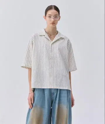 soerte 루즈 하프 슬리브 오픈 카라 셔츠