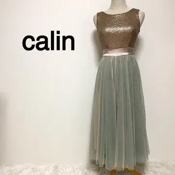 Calin 스팽글 디자인 시어 스커트 슬리브리스 드레스