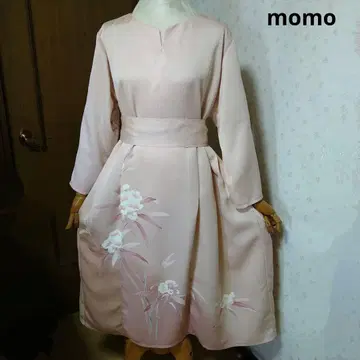 순수 실크 호몬기 허리 리본 포함 턱 주름 원피스 기모노 리메이크