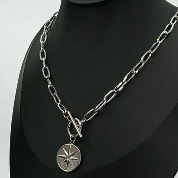 빈티지 나침반 모티브 실버 은 목걸이 토글