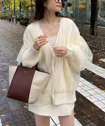 NICE CLAUP 튤 레이어드 가디건